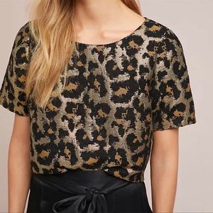 Anthropologie Shimmer Cheetah Print Top